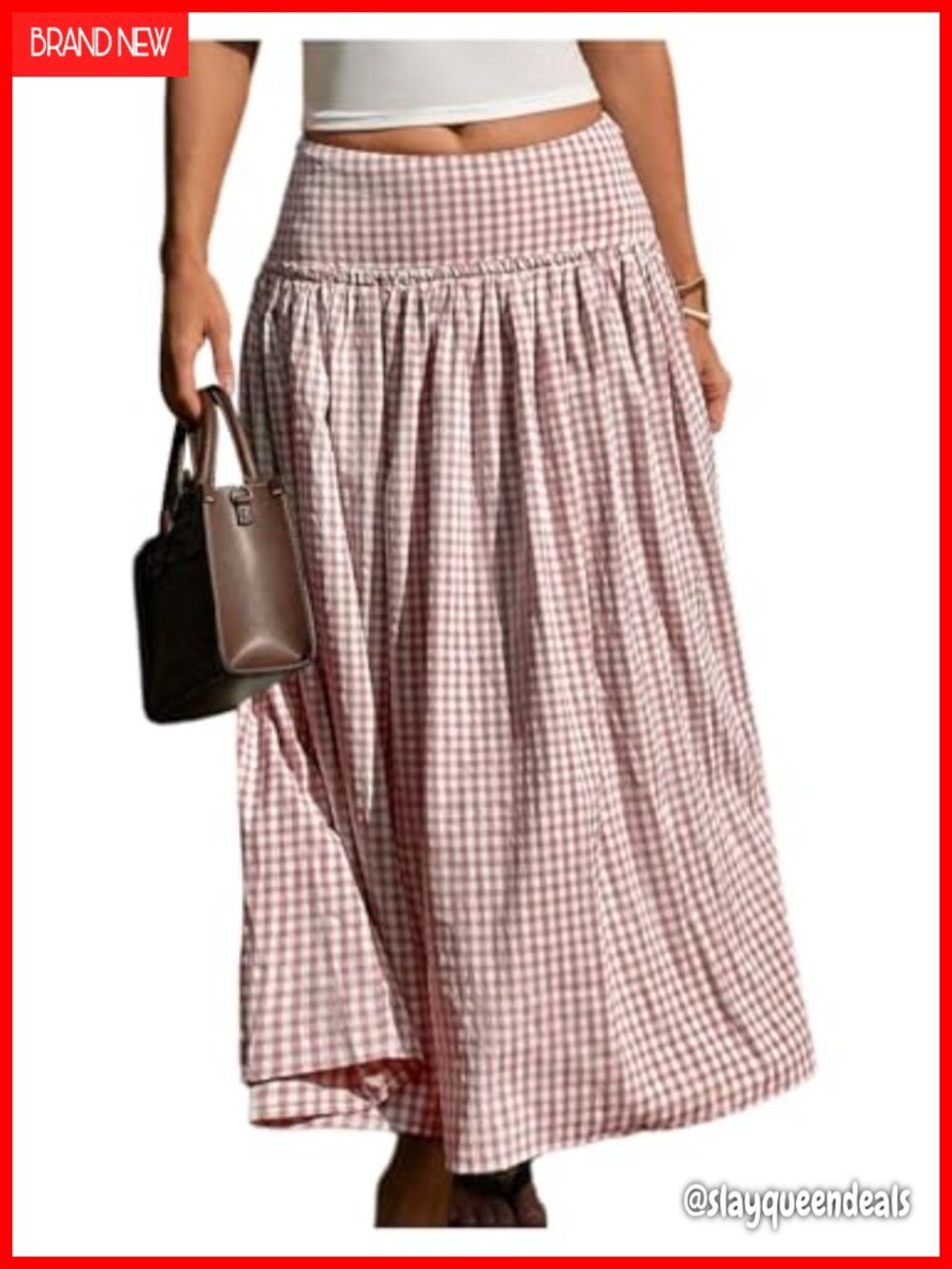 Plaid Maxi Skirt High Rise A-Line Flowy Long Casual